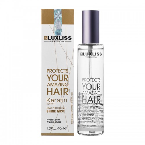 Кератиновий спрей-блиск для волосся Luxliss Keratin Heat Protecting Shine Mist Original 50 мл заводська тара