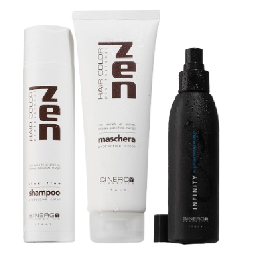 Набір ZEN Sinergy шампунь, маска та спрей 10в1 з кератином Infinity для фарбованого волосся, 250/250/150 мл