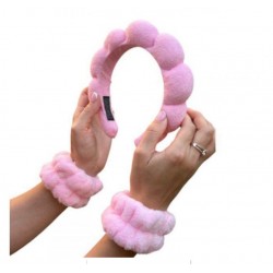 Набір для вмивання та макіяжу м'який обруч з манжетами-напульсниками мікрофібра, рожевий