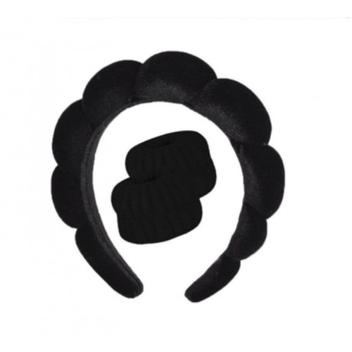 Набір для вмивання та макіяжу м'який обруч з манжетами-напульсниками мікрофібра, чорний