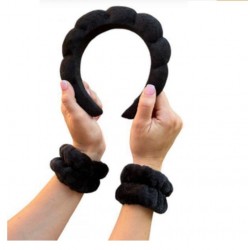 Набір для вмивання та макіяжу м'який обруч з манжетами-напульсниками мікрофібра, чорний