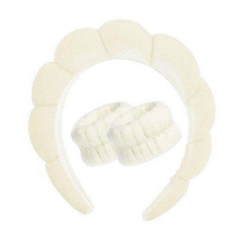 Набір для вмивання та макіяжу м'який обруч з манжетами-напульсниками мікрофібра, молочний