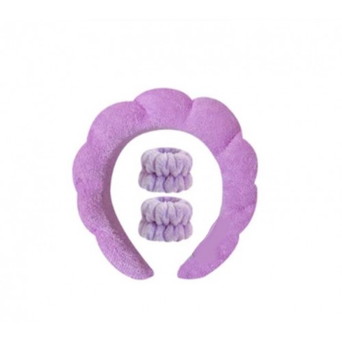 Набір для вмивання та макіяжу м'який обруч з манжетами-напульсниками мікрофібра, бузковий