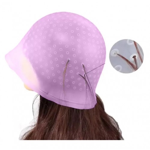 Професійна багаторазова силіконова шапочка для фарбування та мелірування волосся з гачком для колориста рожева