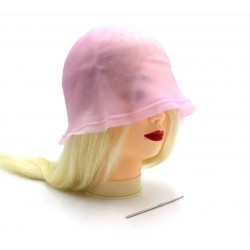 Професійна багаторазова силіконова шапочка для фарбування та мелірування волосся з гачком для колориста рожева