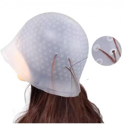 Професійна багаторазова силіконова шапочка для фарбування та мелірування волосся з гачком для колориста сіра