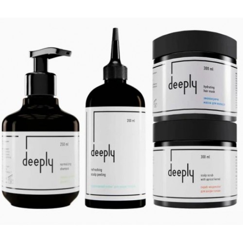 Набір deeply QUAD Balancing Шампунь, Маска, Пілінг та Скраб, для жирної шкіри голови та сухого волосся 2х300/250/200 мл