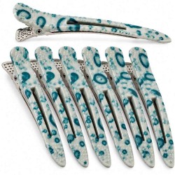Перукарські кліпси-затискачі з гумкою Beauty Tools для волосся "Качка" плоскі, пластик/метал, 11 см, біло-зелені 6 шт 