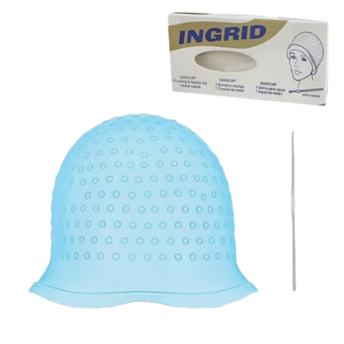 Професійна багаторазова силіконова шапочка для фарбування та мелірування волосся з гачком для колориста блакитна