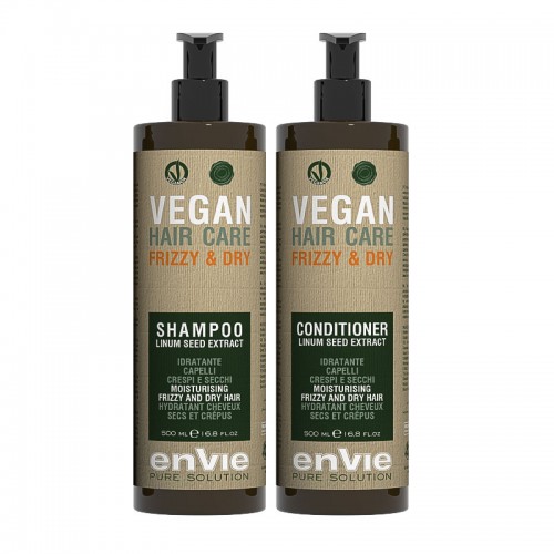 Набір Envie Vegan Frizzy and Dry Linum Seed Extract шампунь та кондиціонер для сухого та кучерявого волосся (EN854/EN860) 2x250 мл в розливі