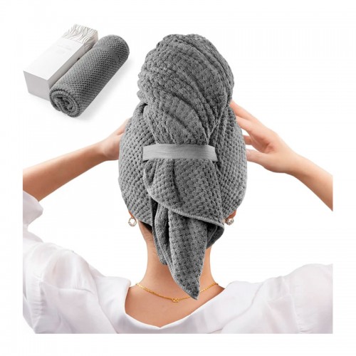 Рушник-тюрбан чалма для сушіння волосся з пухнастої мікрофібри Premium D-5 з еластичною стрічкою