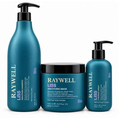 Набір Raywell B.io LISS Smoothing TRIO шампунь, маска і крем для розгладжування пухнастого волосся, 1000+500+200 мл